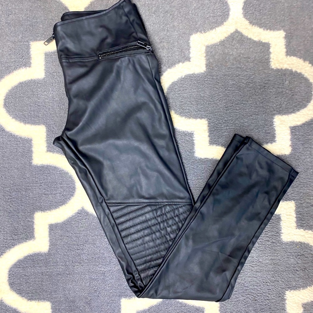 Black faux leather pants